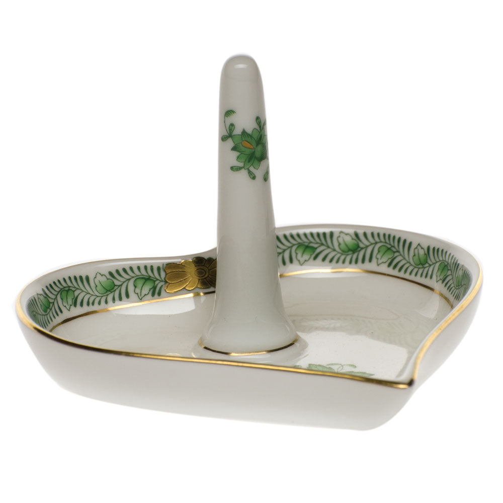 Herend Chinese Bouquet Green Ring Holder 4"l X 2.5"h - Green