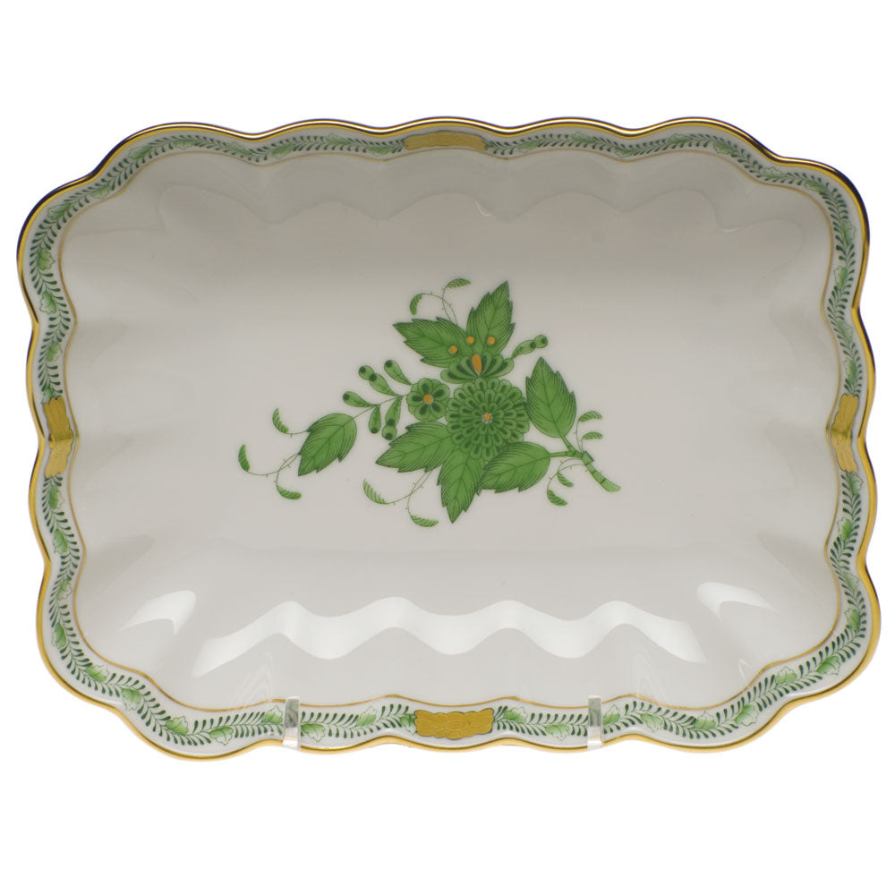 Herend Chinese Bouquet Green Oblong Dish 7.25"l X 5.5"w - Green