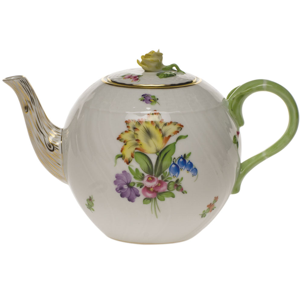 Herend Printemps Tea Pot W/rose (36 Oz) 5.5"h