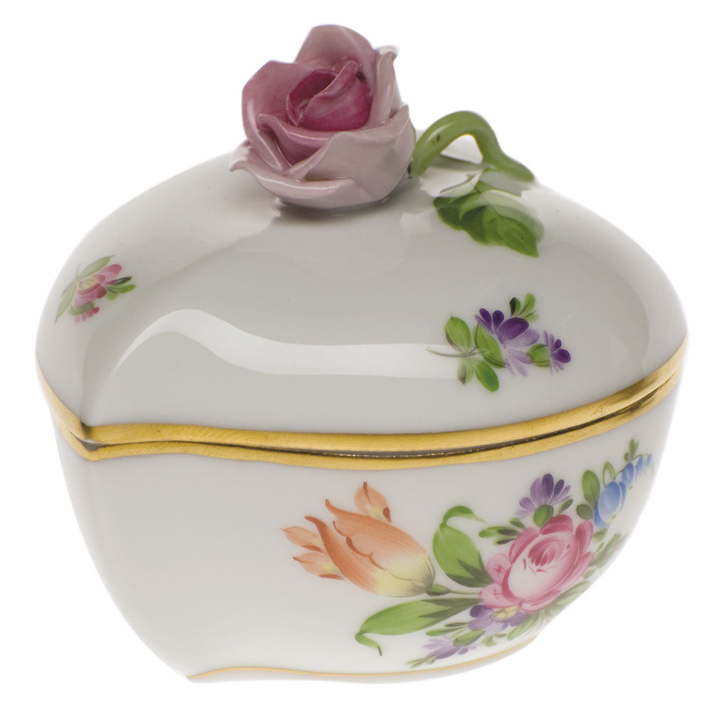 Herend Printemps Heart Bonbon W/rose 3"l X 2"h