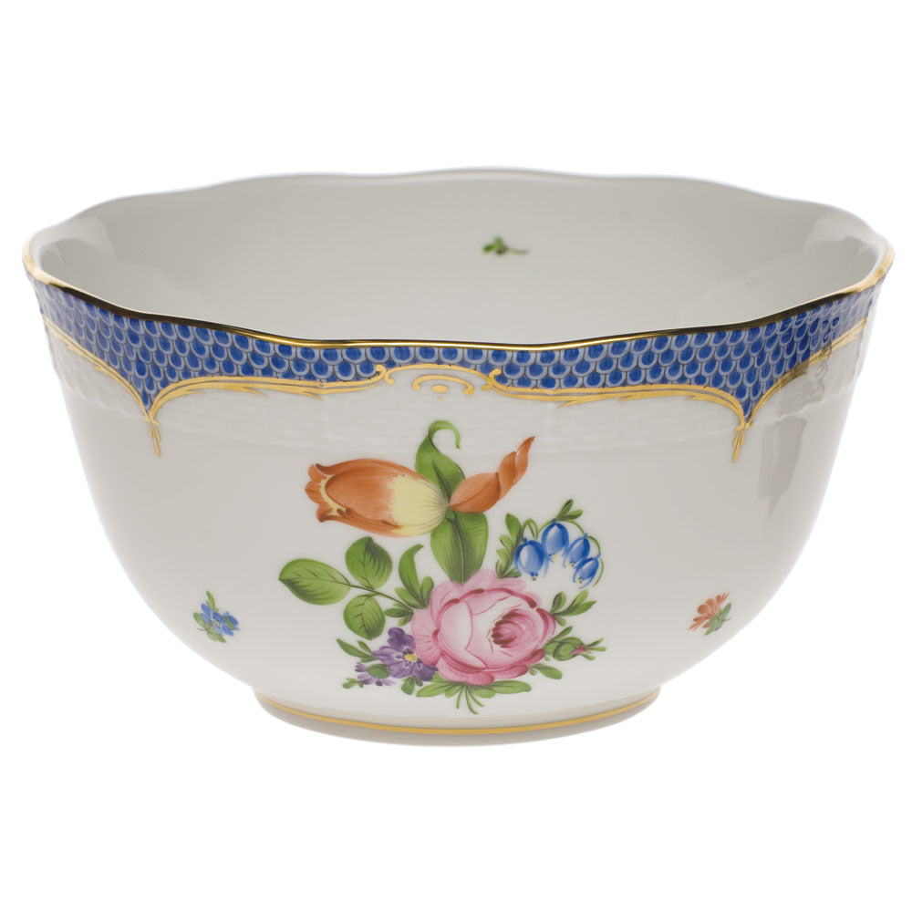 Herend Printemps W/blue Border Round Bowl (3.5 Pt) 7.5"d