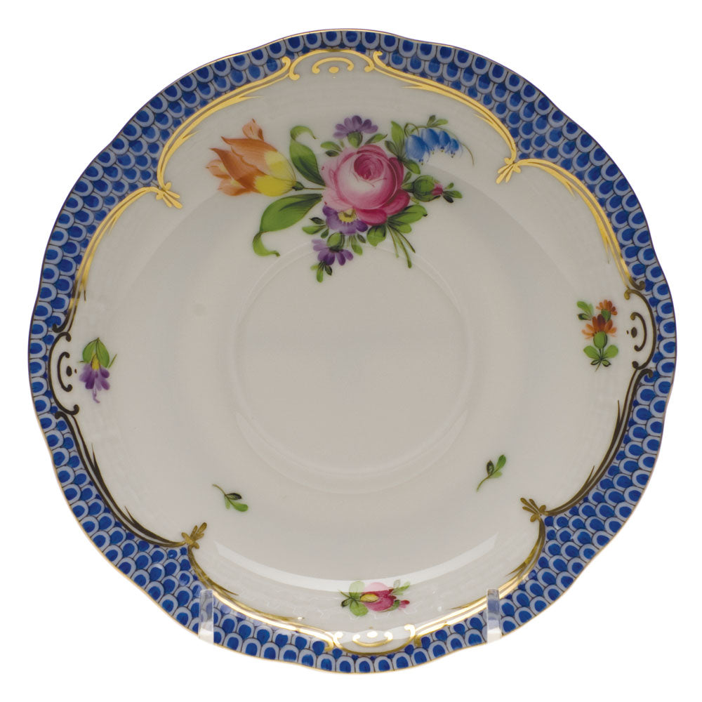Herend Printemps W/blue Border Tea Saucer - Motif 01 6"d