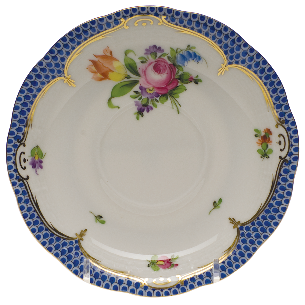 Printemps W/blue Border Tea Saucer - Motif 01 6"d
