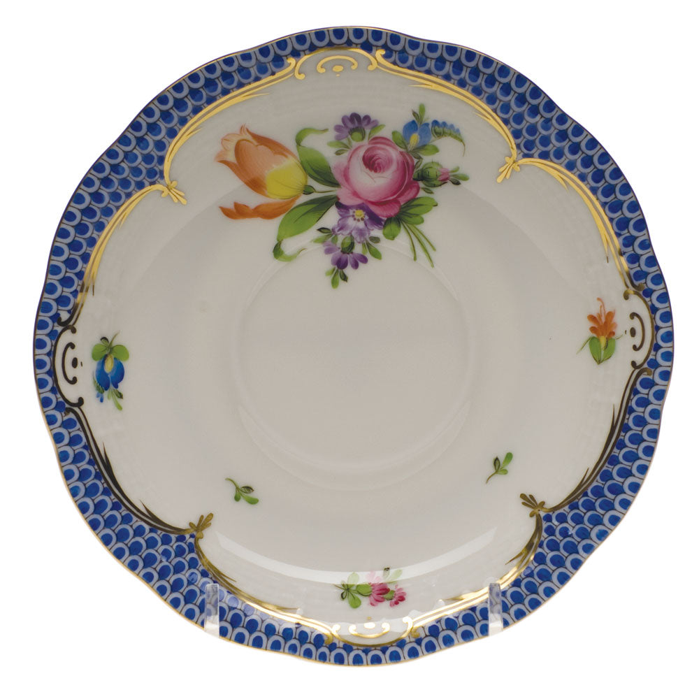 Herend Printemps W/blue Border Tea Saucer - Motif 02 6"d