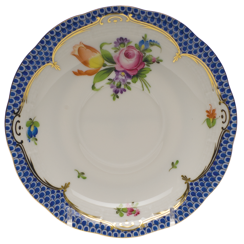 Printemps W/blue Border Tea Saucer - Motif 02 6"d