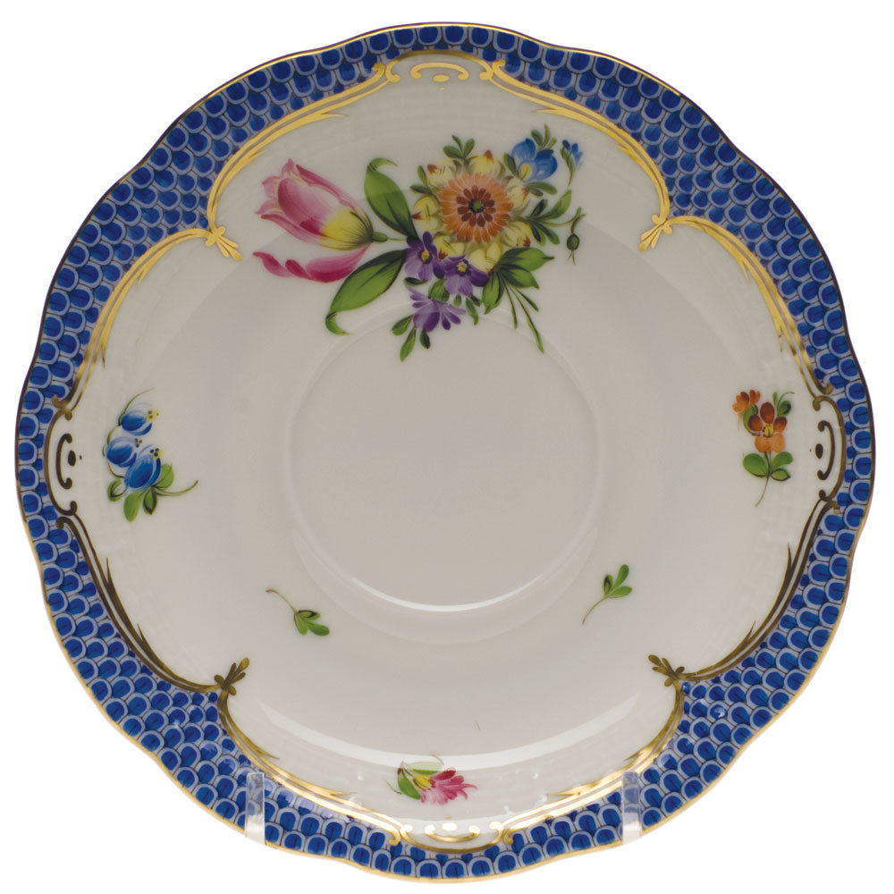 Herend Printemps W/blue Border Tea Saucer - Motif 03 6"d