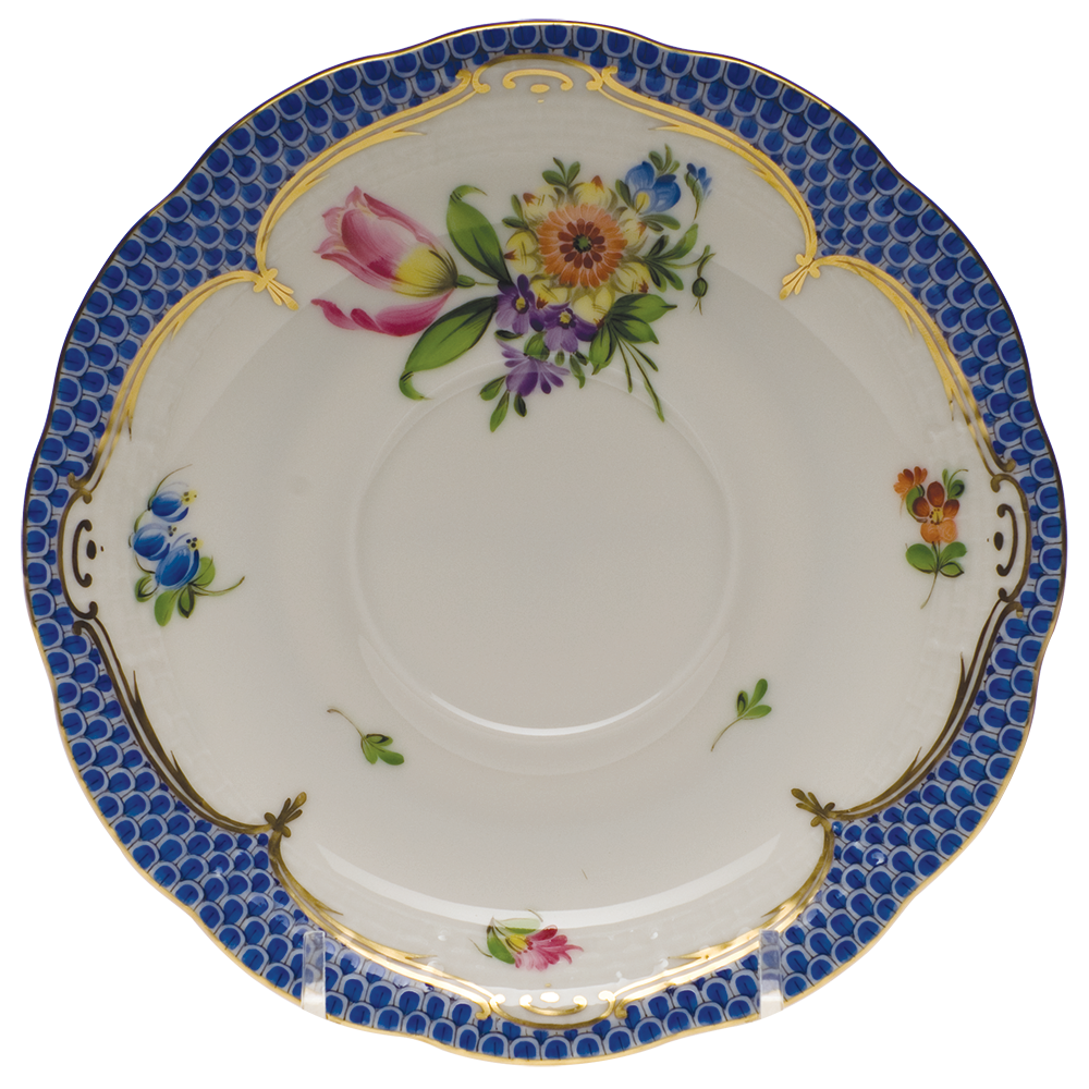 Printemps W/blue Border Tea Saucer - Motif 03 6"d