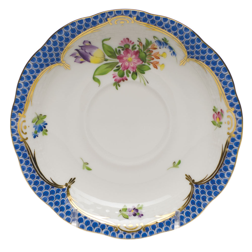 Herend Printemps W/blue Border Tea Saucer - Motif 04 6"d
