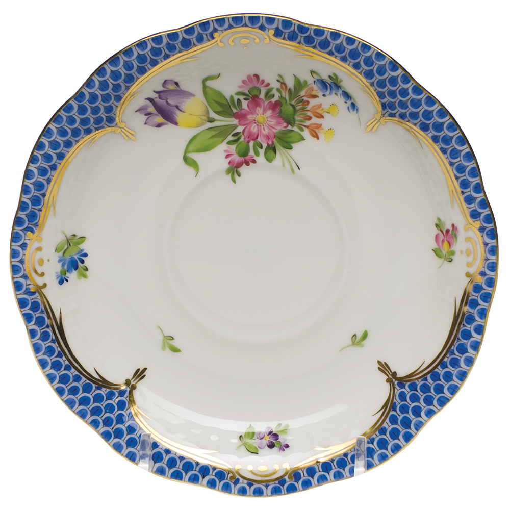 Printemps W/blue Border Tea Saucer - Motif 04 6"d