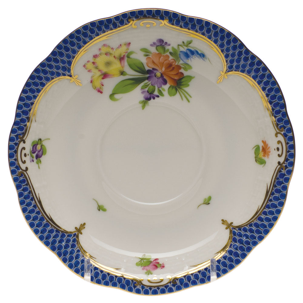 Herend Printemps W/blue Border Tea Saucer - Motif 05 6"d