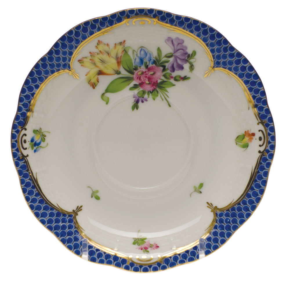 Herend Printemps W/blue Border Tea Saucer - Motif 06 6"d