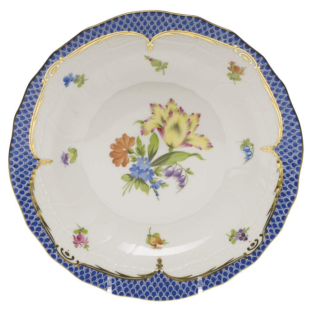 Printemps W/blue Border Dessert Plate - Motif 05 8.25"d