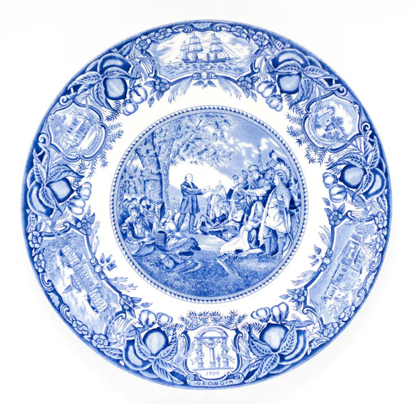 Georgia Historical Plate John Wesley Teaching Indians - Blue #3