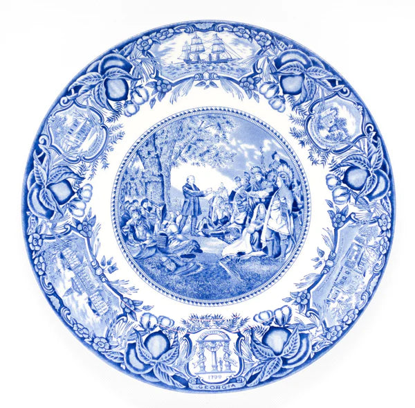 Georgia Historical Plate John Wesley Teaching Indians - Blue #3
