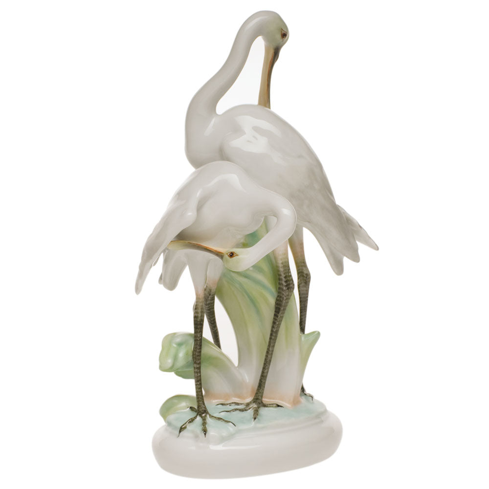 Herend Natural Coloration Pair Of Cranes 8.75"h