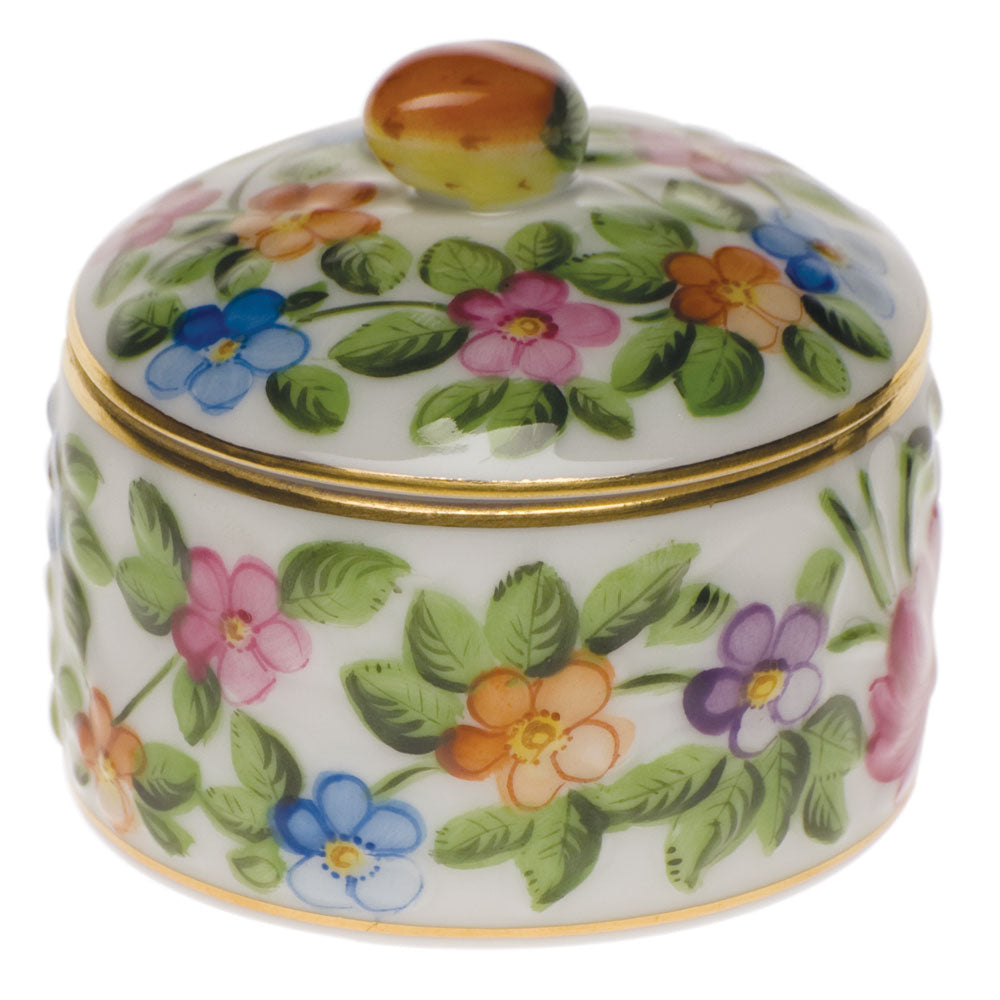 Herend Natural Coloration Round Relief Box W/berry 2"h X 2"d