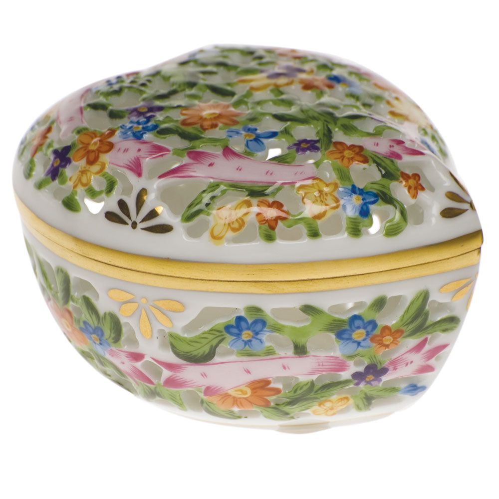 Herend Natural Coloration Openwork Heart Box 2"h