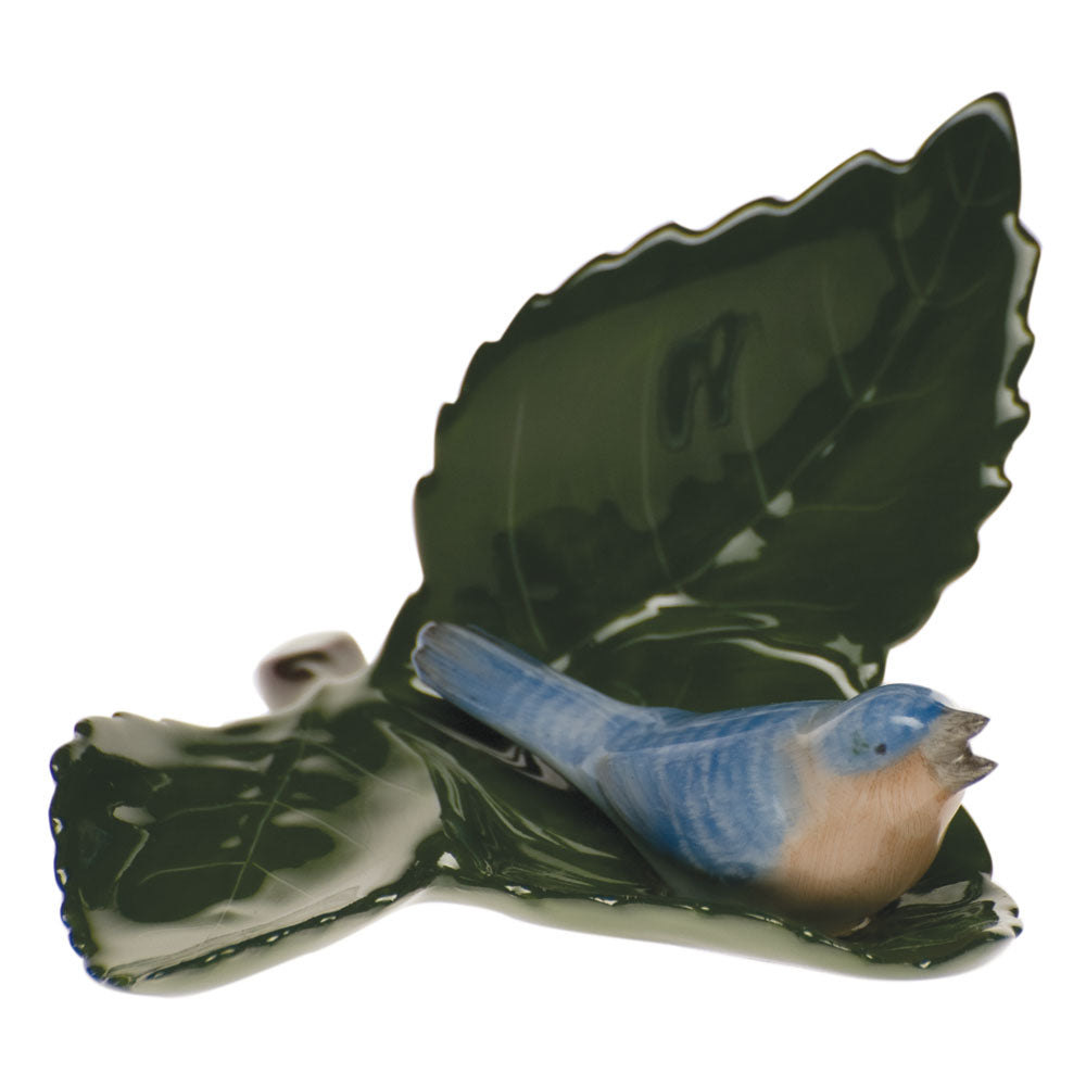 Herend C-oi4 Bird On Leaf - Bluebird 3"l X 2"h