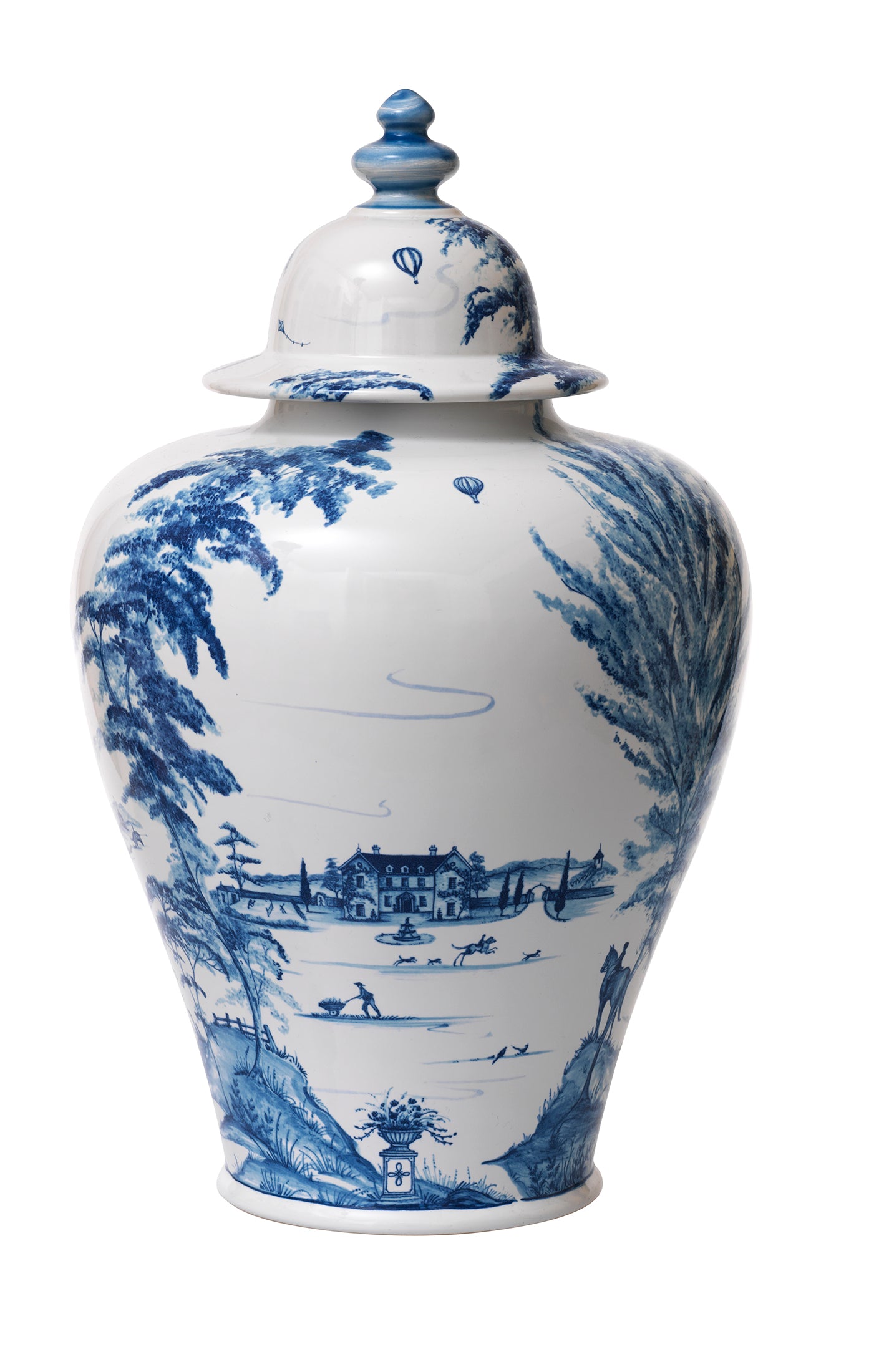 Juliska Country Estate Delft Blue 17" Lidded Ginger Jar Estate Grounds