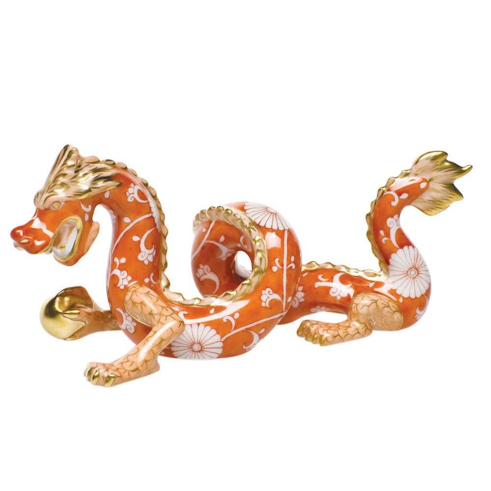Herend Chrysanteme Orange Shaded Small Dragon 5"l X 2"h