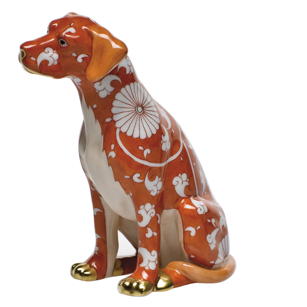 Herend Chrysanteme Orange Shaded Seated Dog 4.25"h