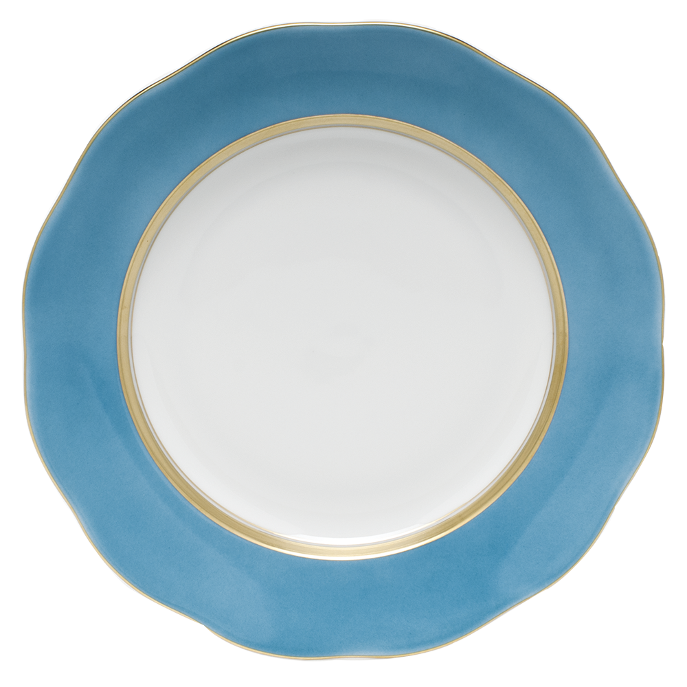 Silk Ribbon Turquoise Dessert Plate 8.25"d