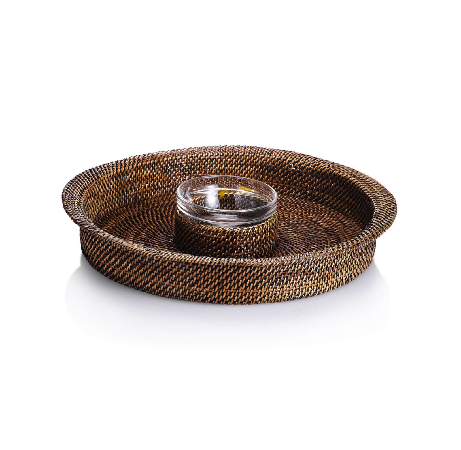 Round Chip & Dip Tray Includes 10 oz Glass Dish 13.75” round diameter