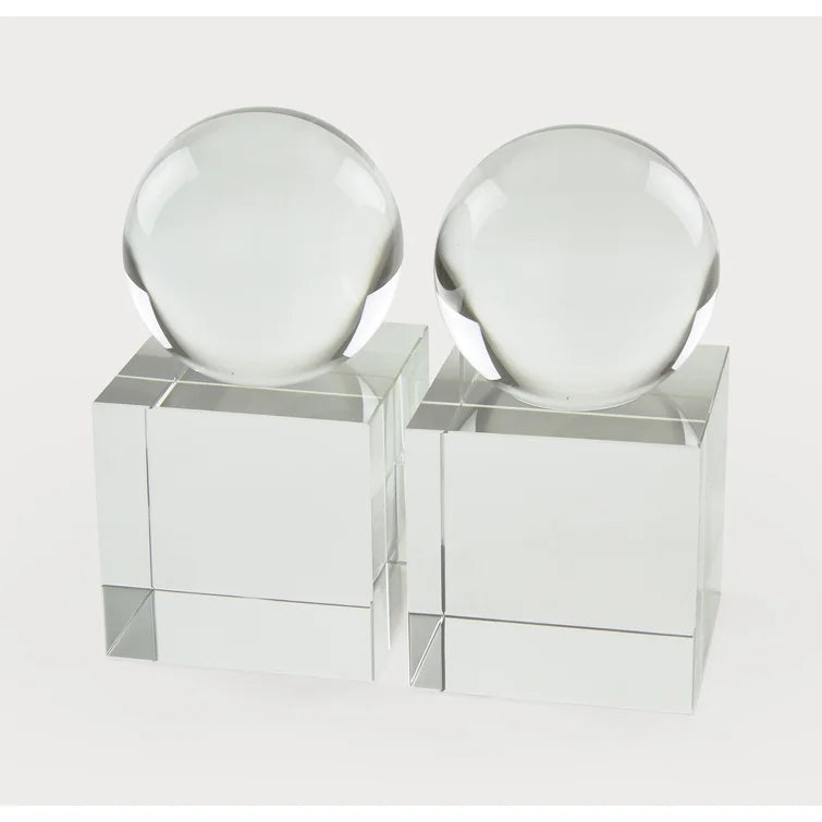 Crystal Sphere Bookend Pair