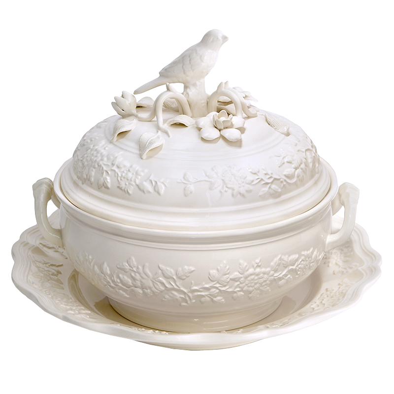Mottahedeh Bird Tureen & Stand, Creamware - Lg.