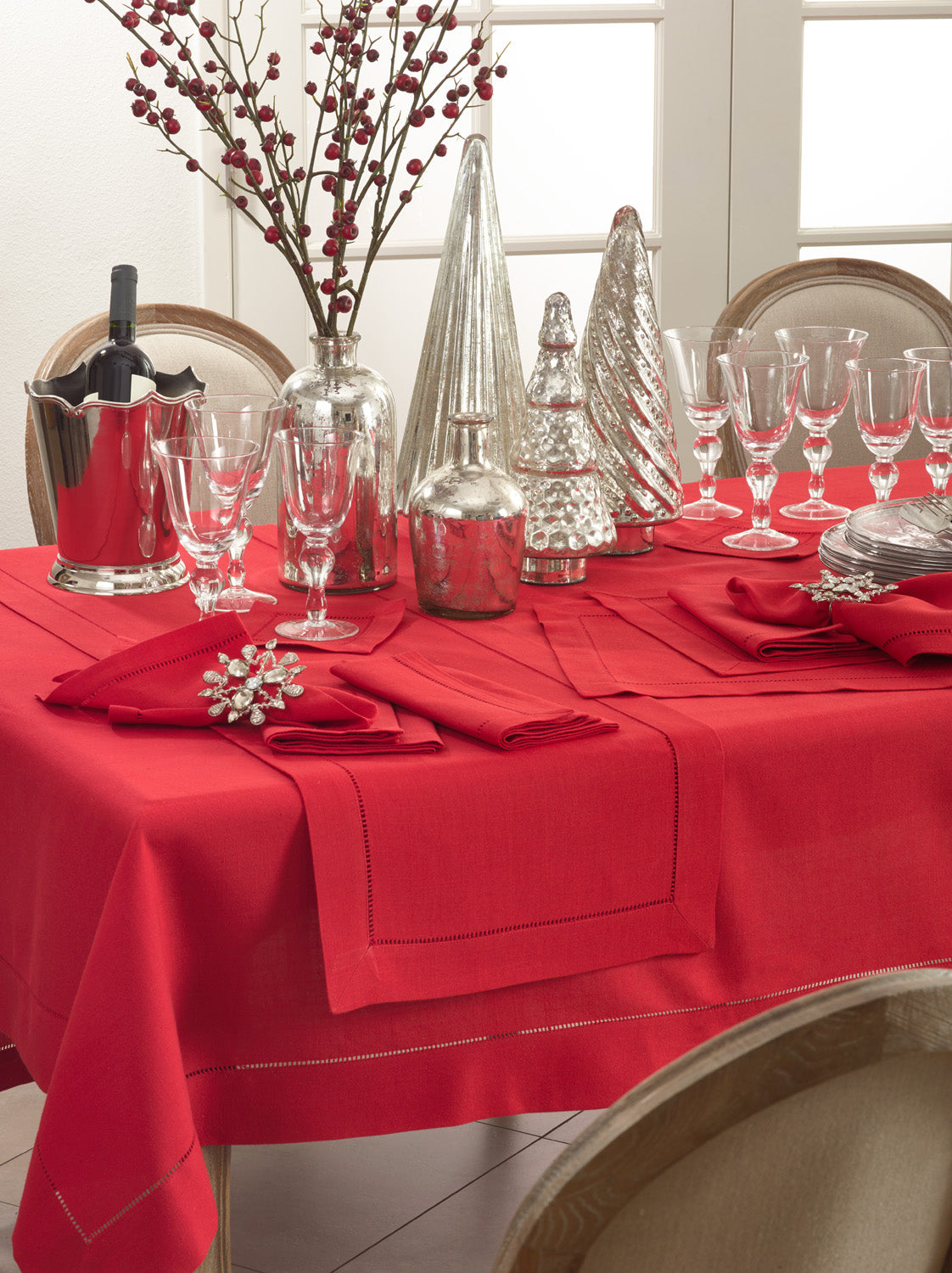 Tablecloth with Hemstitch Border Red 70x120"