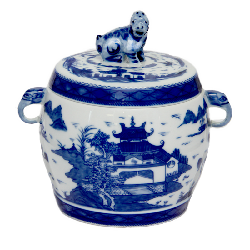 Mottahedeh Blue Canton Fu Dog Jar - Sm.