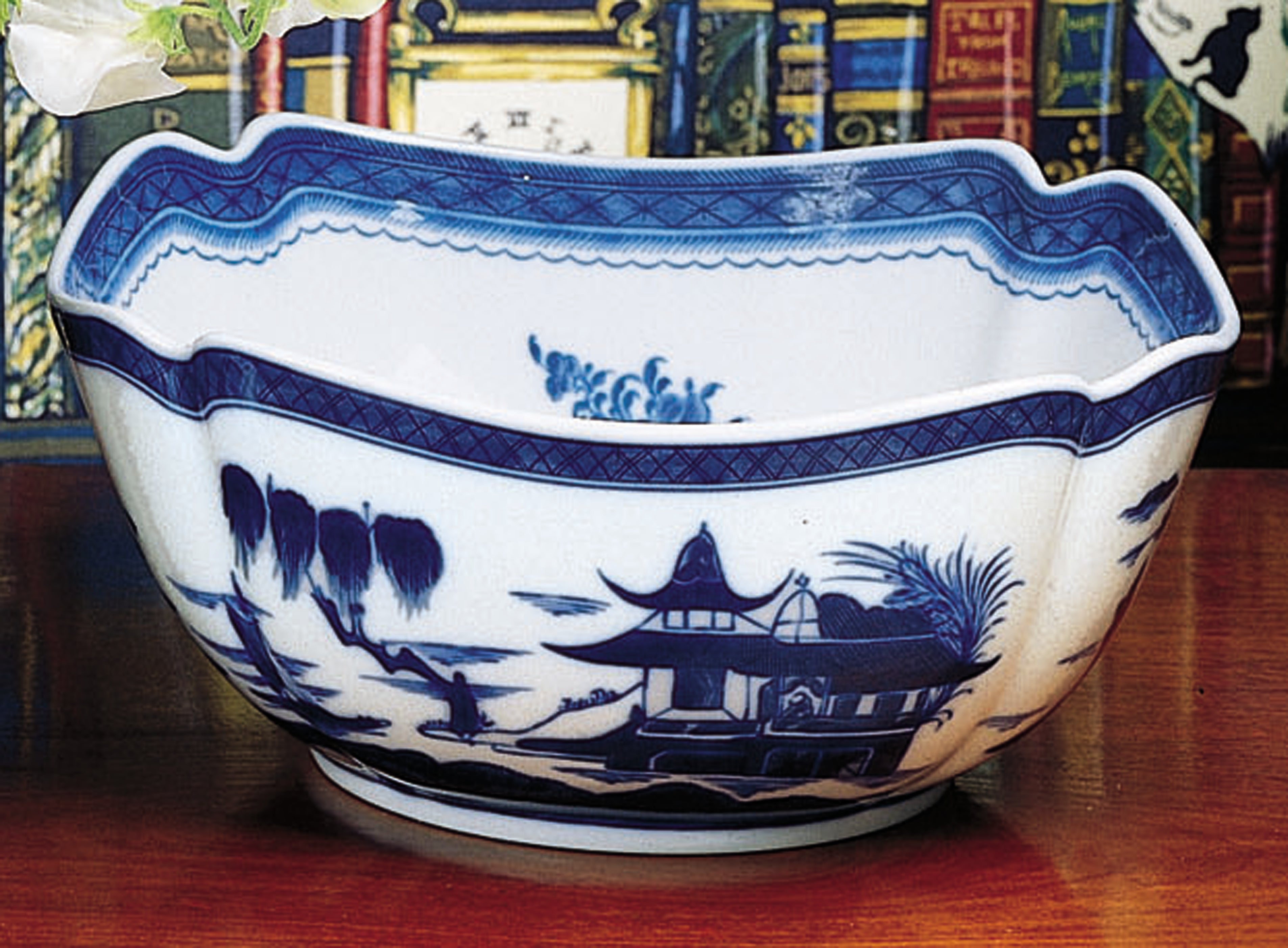 Blue Canton Square Bowl, Full Décor - Lg.