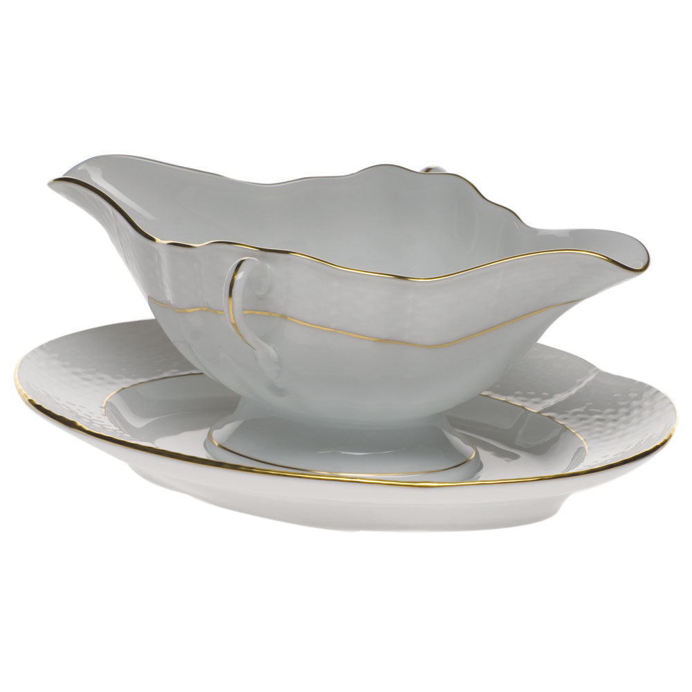 Herend Golden Edge Gravy Boat W/fixed Stand 0.75pt