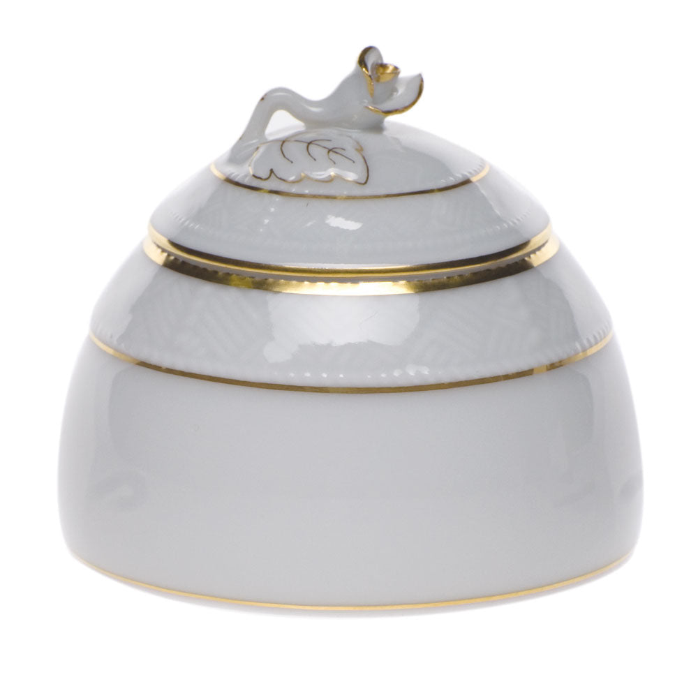Herend Golden Edge Honey Pot W/rose 2.5"h