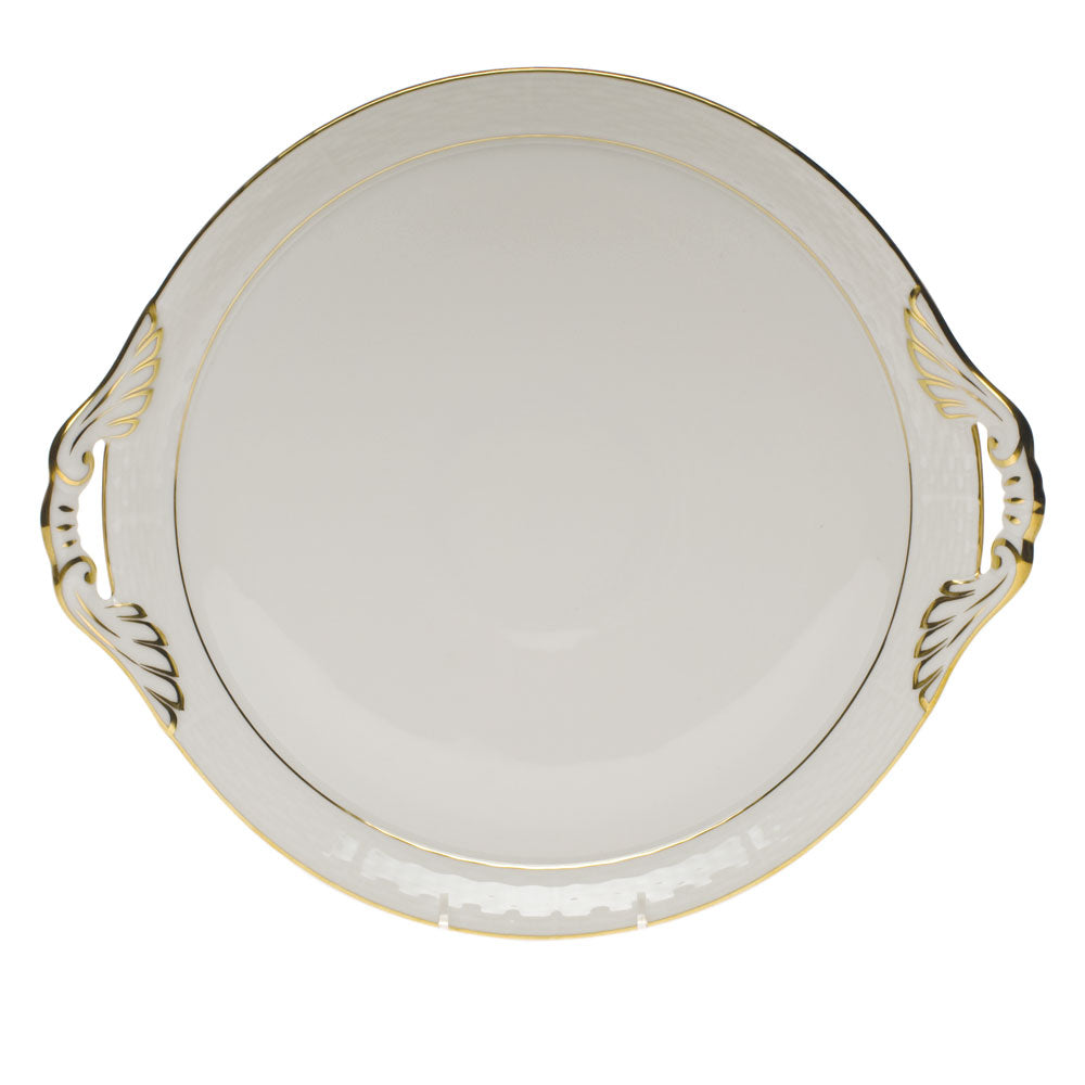 Herend Golden Edge Round Tray W/handles 11.25"d