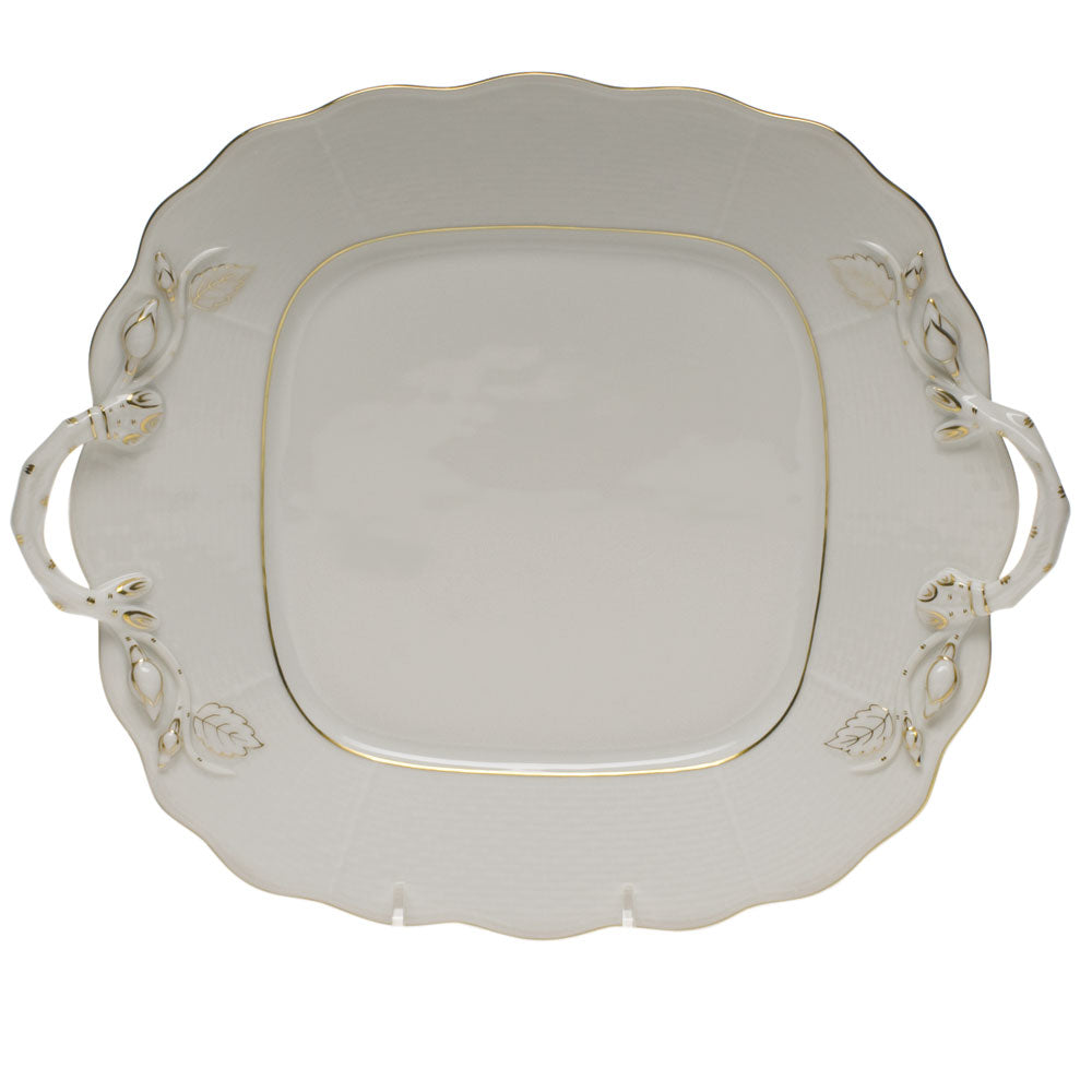Herend Golden Edge Square Cake Plate W/handles 9.5"sq