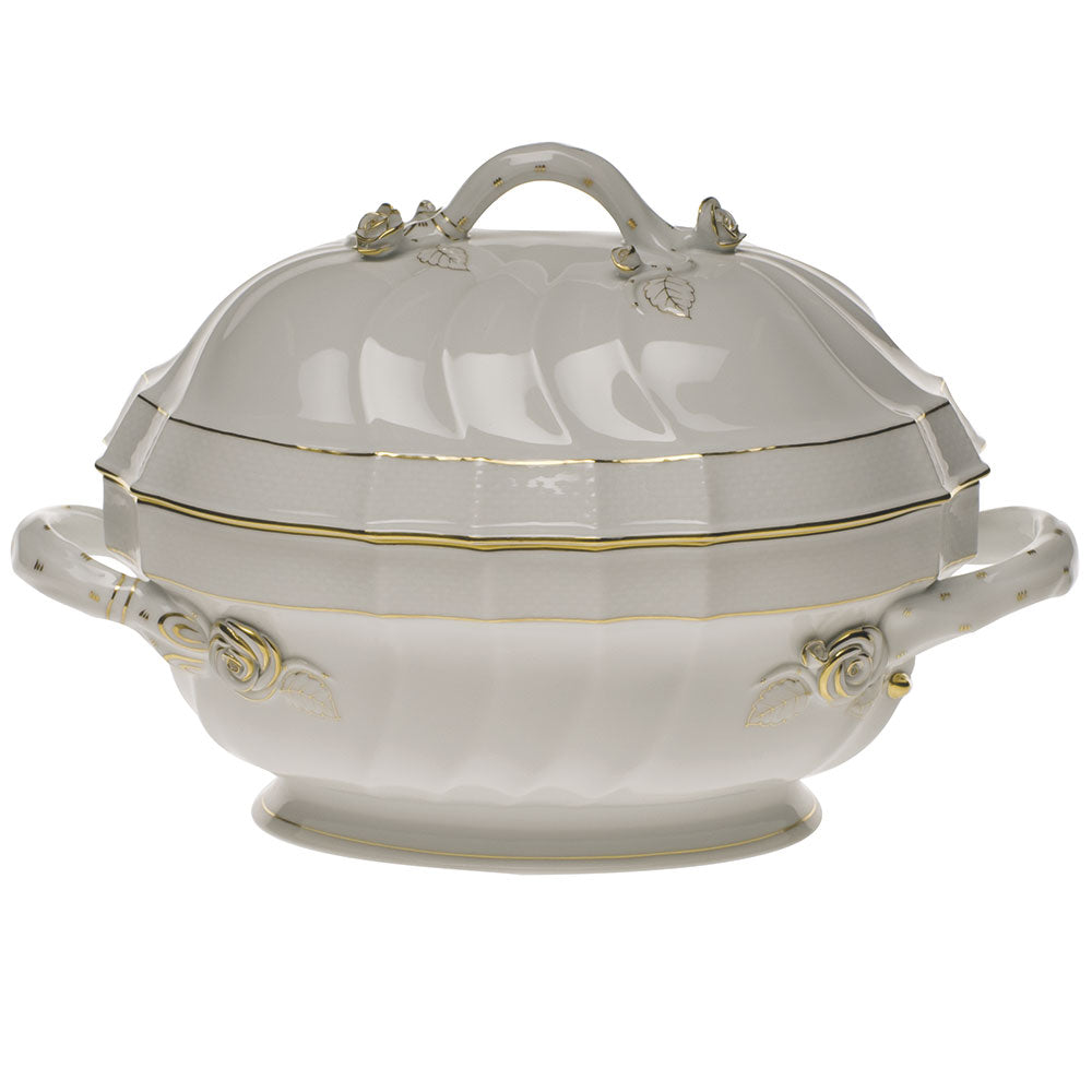 Herend Golden Edge Tureen W/branch (2 Qt) 9.5"h