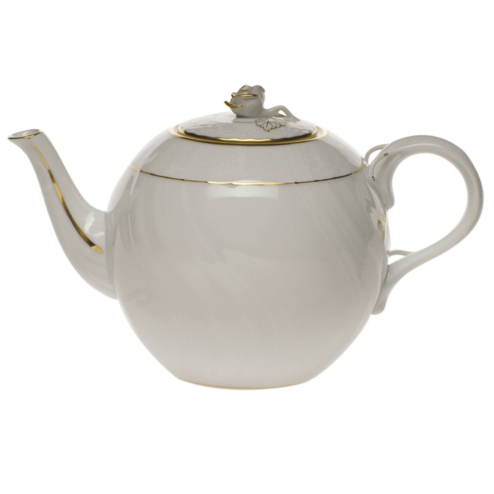 Herend Golden Edge Tea Pot W/rose (36 Oz) 5.5"h
