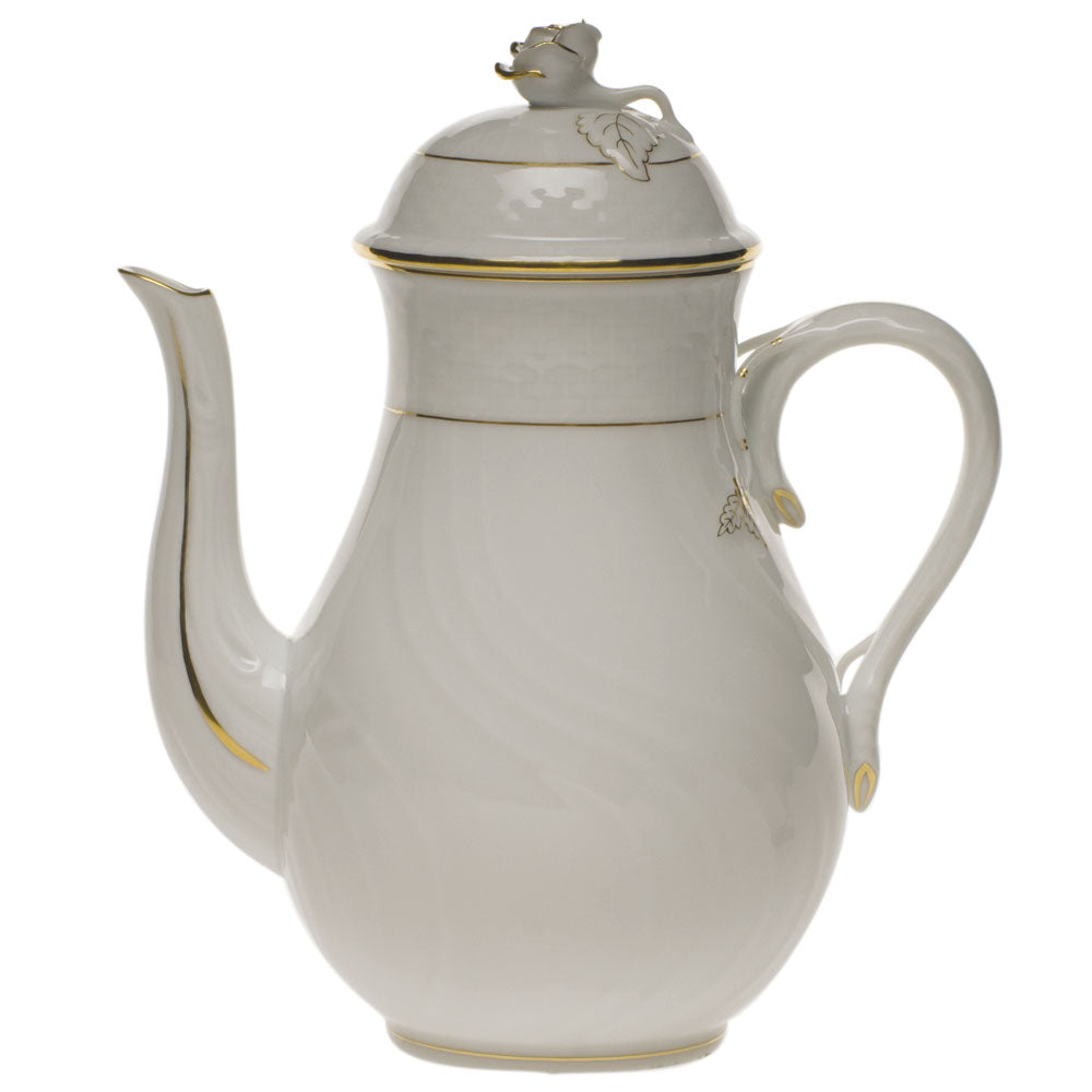 Herend Golden Edge Coffee Pot W/rose (36 Oz) 8.5"h
