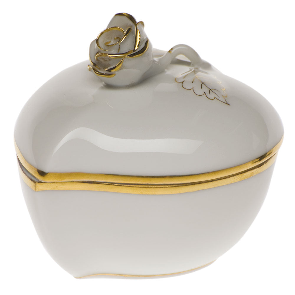 Herend Golden Edge Heart Bonbon W/rose 3"l X 2"h