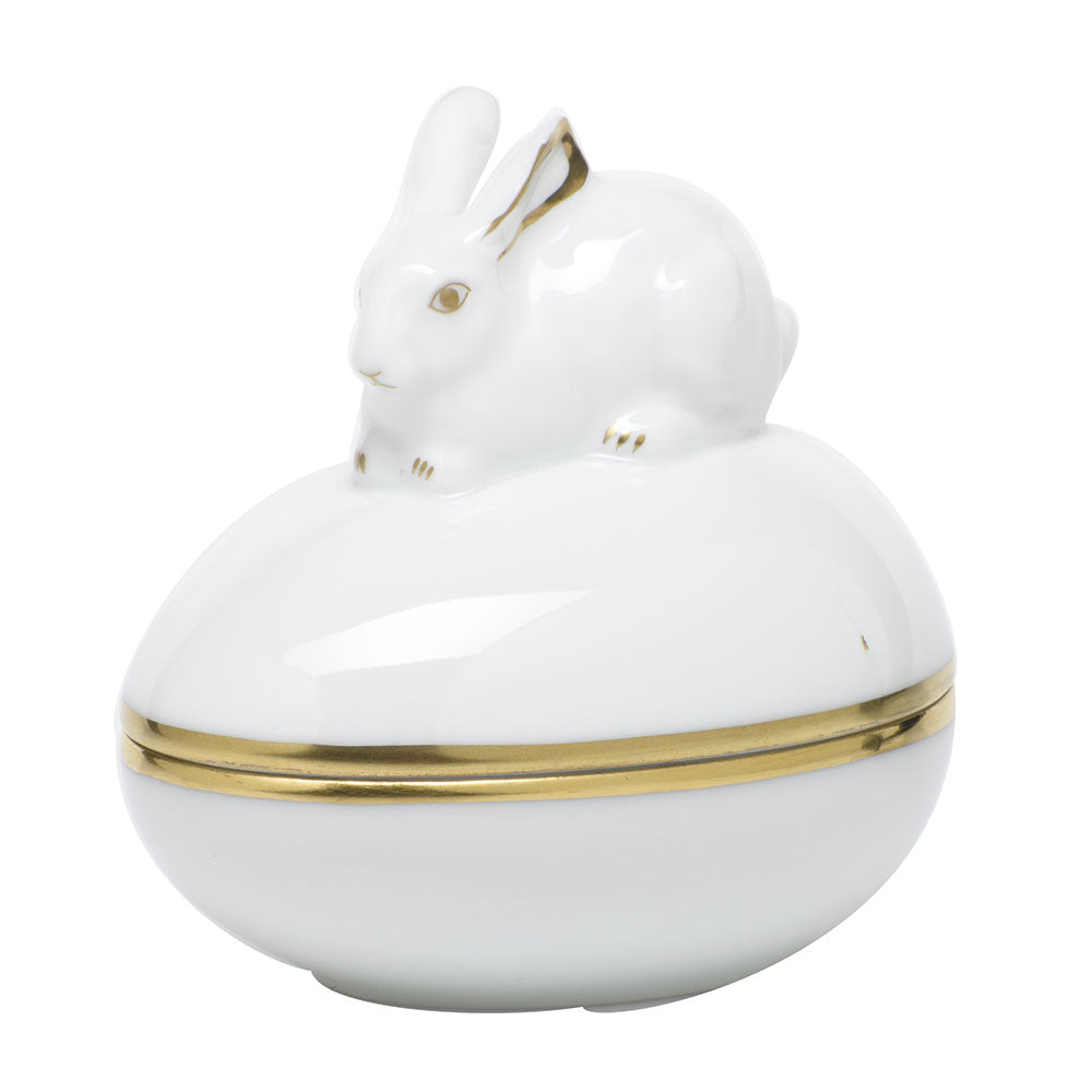 Herend Golden Edge Egg Bonbon W/bunny 3"l X 3"h