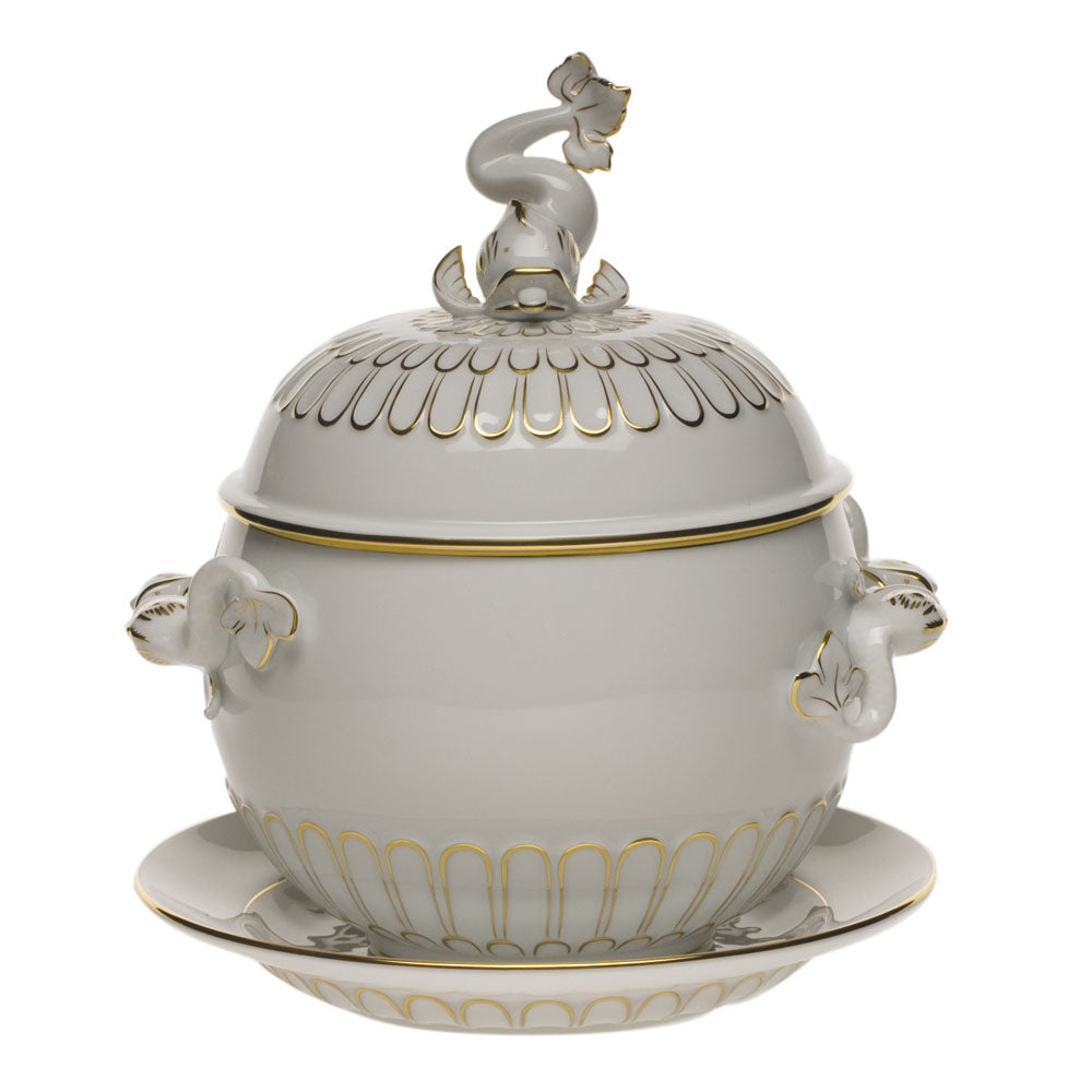 Herend Golden Edge Tureen & Platter (4 Qt) 12.25"h