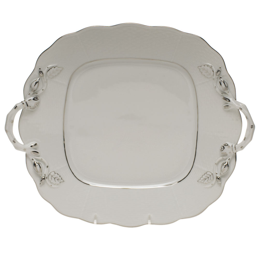 Herend Platinum Edge Square Cake Plate W/handles 9.5"sq