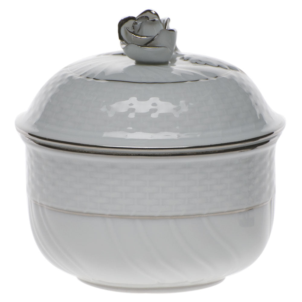 Herend Platinum Edge Cov Sugar W/rose (6 Oz) 4"h