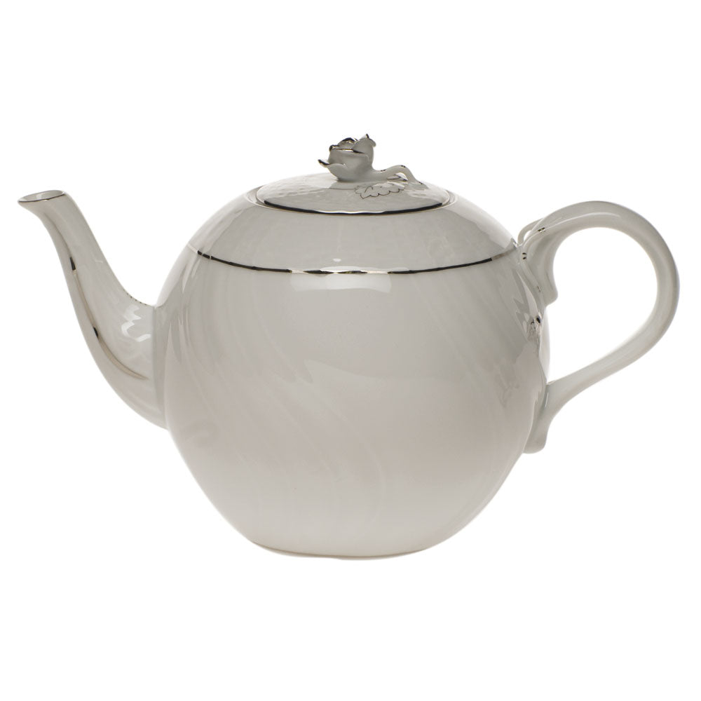 Herend Platinum Edge Tea Pot W/rose (36 Oz) 5.5"h