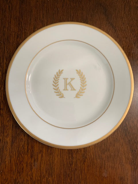 Signature Gold Rim Salad Plate Ultra White with Monogram