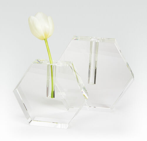 Crystal Glass Hex. Flat Bud Vase Large
