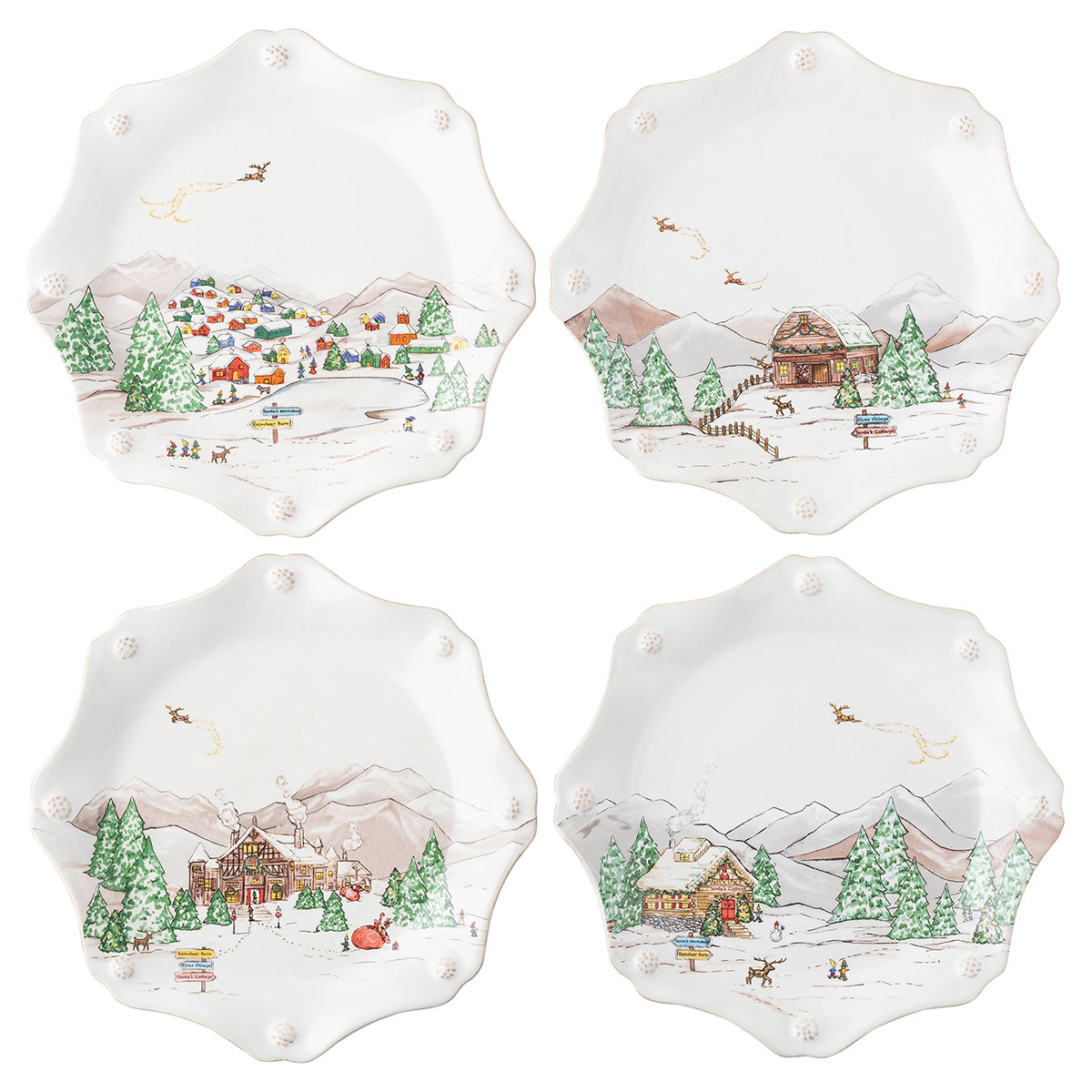 Juliska Berry & Thread North Pole Scalloped Dessert/Salad Plate Set/4