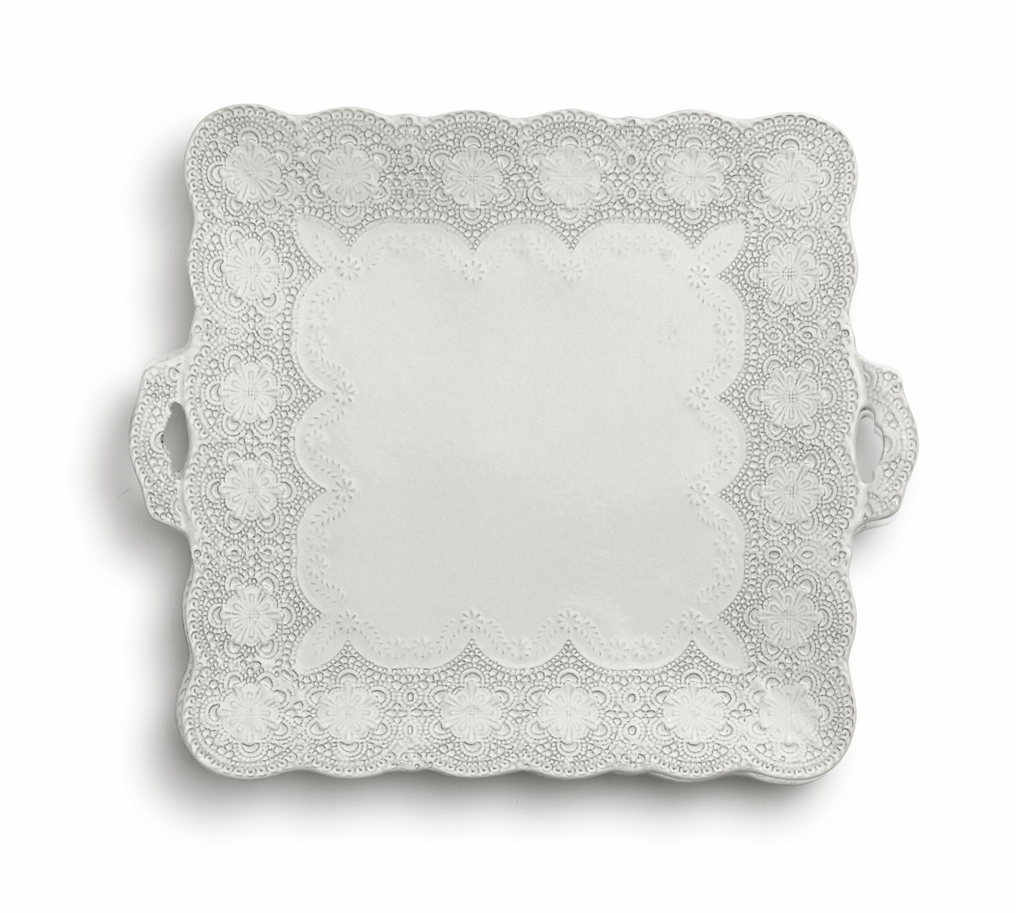 Arte Italica Merletto Antique Square Platter with Handles