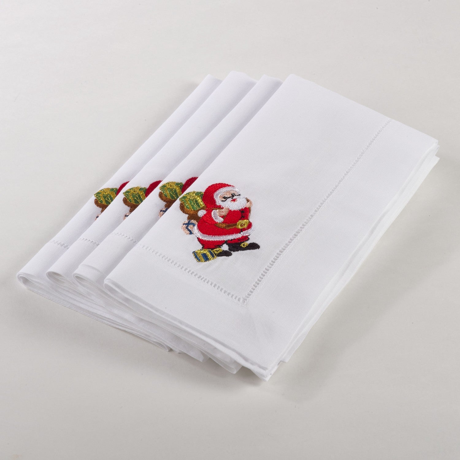 Santa Embroidered Hemstitch Napkins set/4